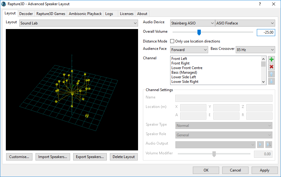 Rapture3D Advanced speaker layout configuration